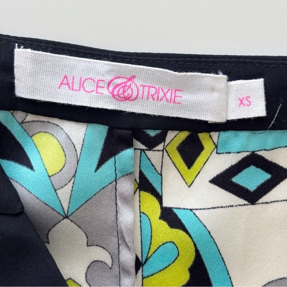 Alice & Trixie Silk Shift Dress XS Geometric Print Black Grey Blue - Picture 6 of 8